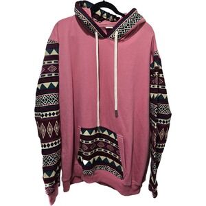 Native indigenous Geometric Print Hoodie Pullover Sweatshirt Pink maroon L‎